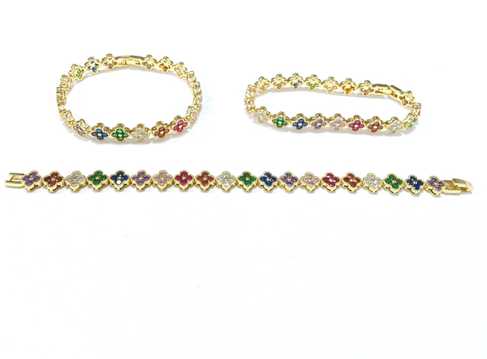 Χρυσό βραχιόλι τένις Rainbow Brass OEM ODM Cubic Zirconia
