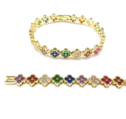 Χρυσό βραχιόλι τένις Rainbow Brass OEM ODM Cubic Zirconia