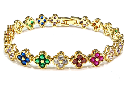 Χρυσό βραχιόλι τένις Rainbow Brass OEM ODM Cubic Zirconia