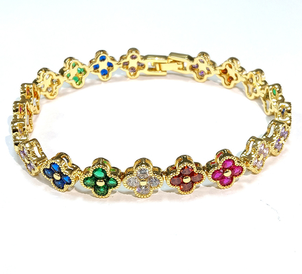 Χρυσό βραχιόλι τένις Rainbow Brass OEM ODM Cubic Zirconia