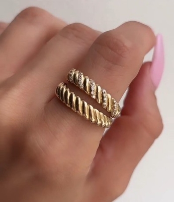 Χειροποίητο Twist Classic 925 Sterling Silver γυναικείο δαχτυλίδι κοσμήματα επιχρισμένα με 18K χρυσό