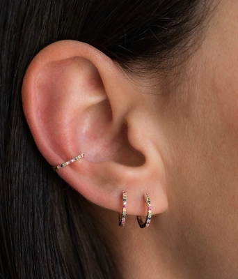 Γυναικεία Κλασικά Rainbow Pave Setting Cubic Zircon 925 Sterling Silver Ear Cuff Κοσμήματα