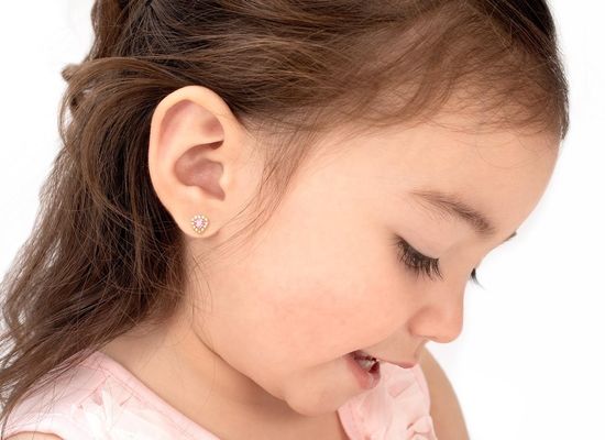 925 Χρυσόπλυτα Χρυσόπλυτα Χρυσό & Λευκό CZ Stud σκουλαρίκια με πλακόστρωμα για παιδικά κοσμήματα