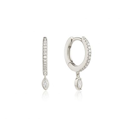 925 Sterling Silver Marquise Cut Zircon Drop Hoop Earrings for Engagement Occasion με διάμετρο 12 mm και πάχος 2 mm