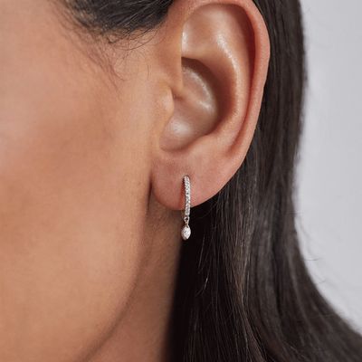 925 Sterling Silver Marquise Cut Zircon Drop Hoop Earrings for Engagement Occasion με διάμετρο 12 mm και πάχος 2 mm