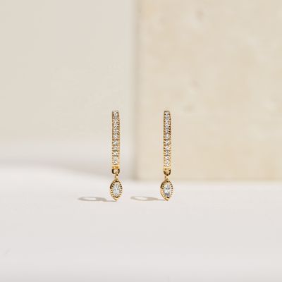 925 Sterling Silver Marquise Cut Zircon Drop Hoop Earrings for Engagement Occasion με διάμετρο 12 mm και πάχος 2 mm