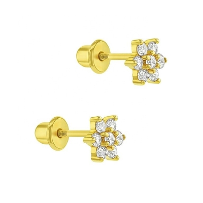 5MM 18k Χρυσό επιχρυσωμένα λουλούδια μωρά σκουλαρίκια Τέλειο δώρο για τα παιδιά σε 925 Sterling Silver