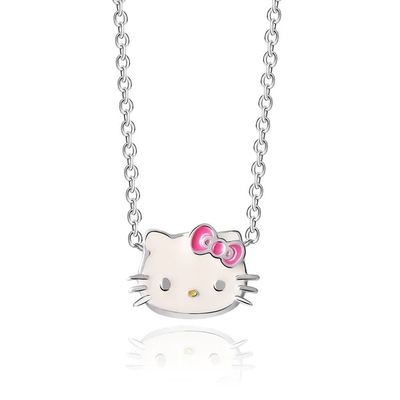 Ροζ λευκό σμάλτο Hello Kitty Στερλίντ Ασημένιο Κεραυνό Ροδίου