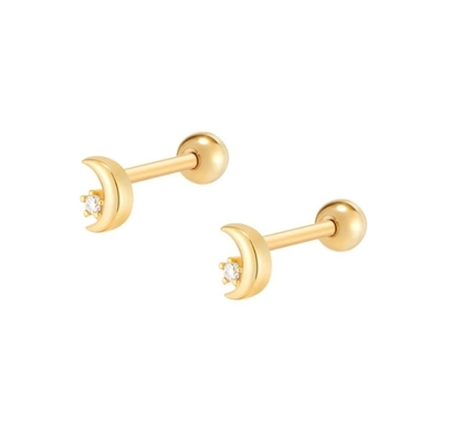 925 Sterling Silver Tiny CZ Moon Piercing Stud σκουλαρίκι με στροφικό κλείσιμο πίσω
