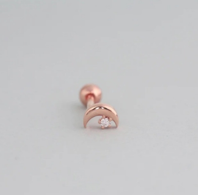 925 Sterling Silver Tiny CZ Moon Piercing Stud σκουλαρίκι με στροφικό κλείσιμο πίσω