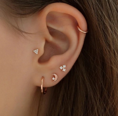 925 Sterling Silver Tiny CZ Moon Piercing Stud σκουλαρίκι με στροφικό κλείσιμο πίσω