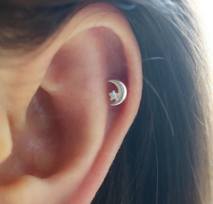 925 Sterling Silver Tiny CZ Moon Piercing Stud σκουλαρίκι με στροφικό κλείσιμο πίσω
