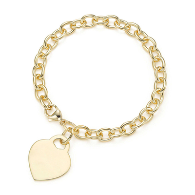 Άνδρες 925 Sterling Silver Heart Charm Μεγάλο βραχιόλι για εκλεπτυσμένη εμφάνιση 15x15mm