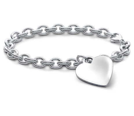 Άνδρες 925 Sterling Silver Heart Charm Μεγάλο βραχιόλι για εκλεπτυσμένη εμφάνιση 15x15mm