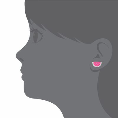 Ασημένιο ροζ και πράσινο σμάλτο καρπούζι Παιδιά γυρίζουν πίσω σκουλαρίκι για δώρα περίσταση