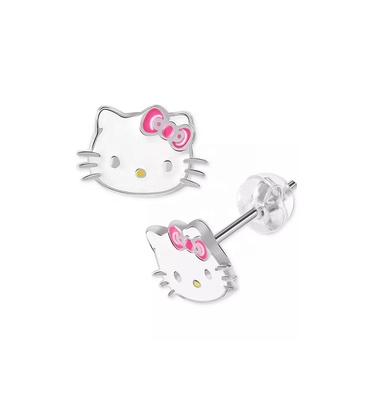 Χρυσά χρυσαφένια σκουλαρίκια Hello Kitty για κορίτσια σε 925 στερλινγκ ασήμι