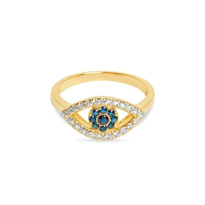 Προσαρμοσμένο μέγεθος 925 Sterling Silver Cutut Pave Inlaid Eye Ring με 18K Gold Plating