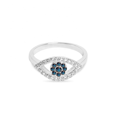 Προσαρμοσμένο μέγεθος 925 Sterling Silver Cutut Pave Inlaid Eye Ring με 18K Gold Plating