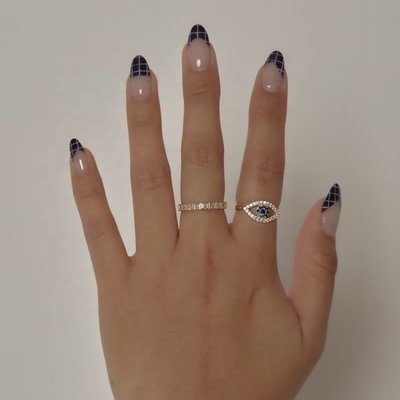 Προσαρμοσμένο μέγεθος 925 Sterling Silver Cutut Pave Inlaid Eye Ring με 18K Gold Plating