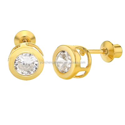 Χειροποίητα 4mm Clear CZ Χρυσά επιχρισμένα σκουλαρίκια για μωρά και παιδιά 925 Ασημένια κοσμήματα