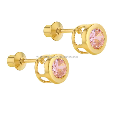 Χειροποίητα 4mm Clear CZ Χρυσά επιχρισμένα σκουλαρίκια για μωρά και παιδιά 925 Ασημένια κοσμήματα