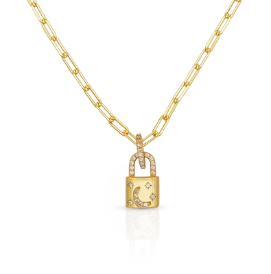 18K χρυσό μενταγιόν μενταγιόν Pave White CZ Link Chain περιδέραιο για αρραβωνιασμό