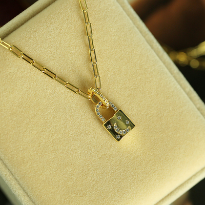 18K χρυσό μενταγιόν μενταγιόν Pave White CZ Link Chain περιδέραιο για αρραβωνιασμό