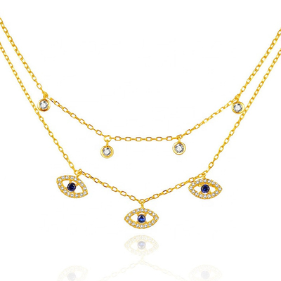 Διπλό στρώμα Evil Eye Bezel Set Διαμαντένιο περιδέραιο Γυναίκες Bezel Set Κεραμίδια