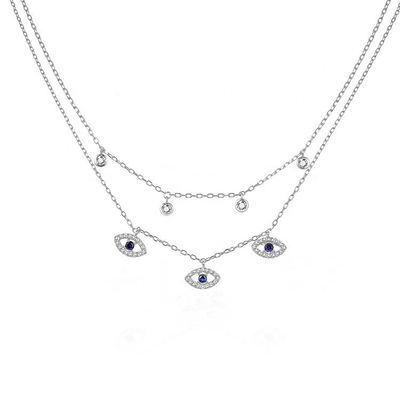 Διπλό στρώμα Evil Eye Bezel Set Διαμαντένιο περιδέραιο Γυναίκες Bezel Set Κεραμίδια