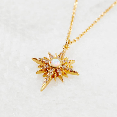 Όπαλο Χρυσό επιχρυσωμένο Starburst Pendant Necklace 925 Starburst Necklace Ασημένιο