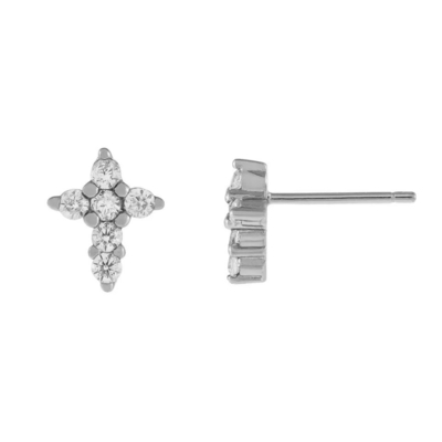 18K Χρυσό επιχρισμένο Μικρόν Pave Cross Stud σκουλαρίκι σε 925 Sterling Ασημένιο για κορίτσια