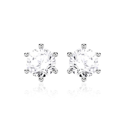 Έξι νύχια λευκά σκουλαρίκια CZ Stud 925 Sterling Silver 18K Cubic Zirconia Stud σκουλαρίκια