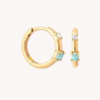 Μύστικ 18K Χρυσό επιχρυσωμένο Όπαλ Hoops 925 Sterling Ασημένιο Νέο Huggies Μόδια σκουλαρίκια