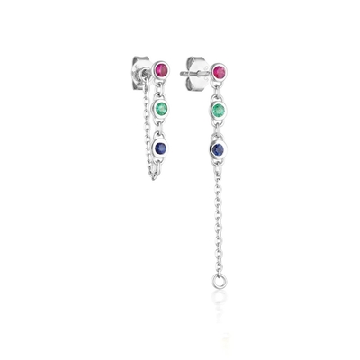 Κατέβασε το Bezel White Diamond 925 Sterling Silver Chain Earrings Φόση
