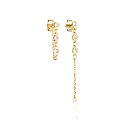 Κατέβασε το Bezel White Diamond 925 Sterling Silver Chain Earrings Φόση
