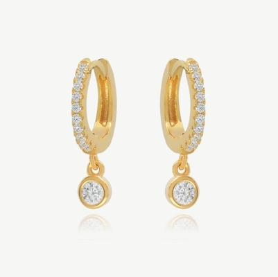 Χρυσό 18K S925 Ασημένιο Μικρό Huggies Single Bezel πέτρα Hoops σκουλαρίκια για γυναίκες