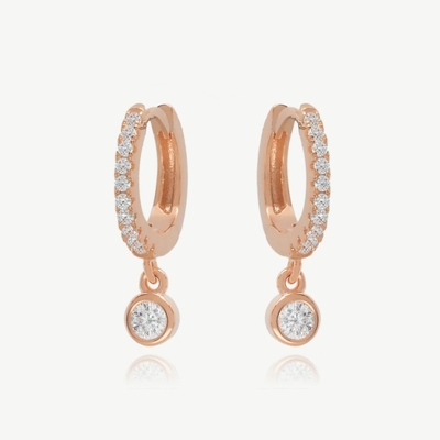 Χρυσό 18K S925 Ασημένιο Μικρό Huggies Single Bezel πέτρα Hoops σκουλαρίκια για γυναίκες