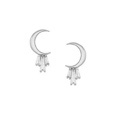 Χρυσόχρυσα 18K 925 Sterling Silver Baguette Moon Stud σκουλαρίκια για γυναίκες AAA CZ πέτρα