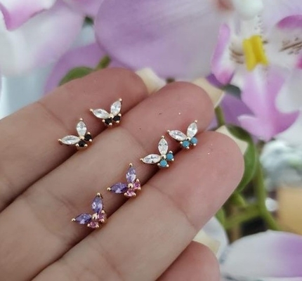 18K χρυσό μαρκήσια κόψιμο τουρκουάζ CZ 925 Sterling Silver Πεταλούδα Stud σκουλαρίκια για γυναίκες