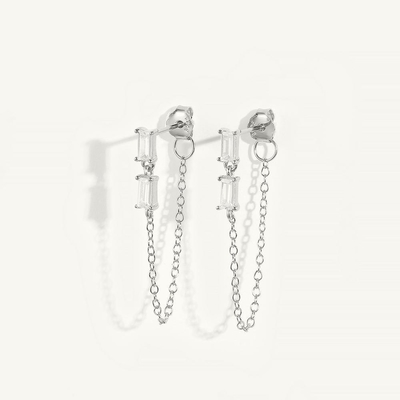Πωλήσεις Baguette Cubic Zircon Threader Stud Earring Κοσμήματα 925 Sterling Silver για γυναίκες
