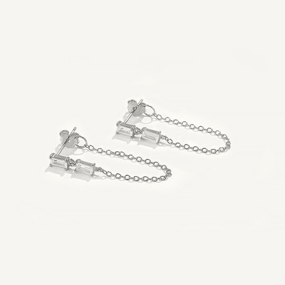 Πωλήσεις Baguette Cubic Zircon Threader Stud Earring Κοσμήματα 925 Sterling Silver για γυναίκες