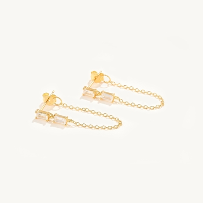 Πωλήσεις Baguette Cubic Zircon Threader Stud Earring Κοσμήματα 925 Sterling Silver για γυναίκες