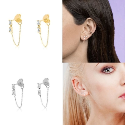 Πωλήσεις Baguette Cubic Zircon Threader Stud Earring Κοσμήματα 925 Sterling Silver για γυναίκες