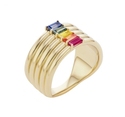 Χρυσό 18K Rainbow Baguette Cut CZ Multi Fashion 925 Στερλίνγκ Ασημένια γυναικεία δαχτυλίδια