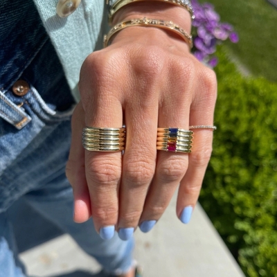 Χρυσό 18K Rainbow Baguette Cut CZ Multi Fashion 925 Στερλίνγκ Ασημένια γυναικεία δαχτυλίδια