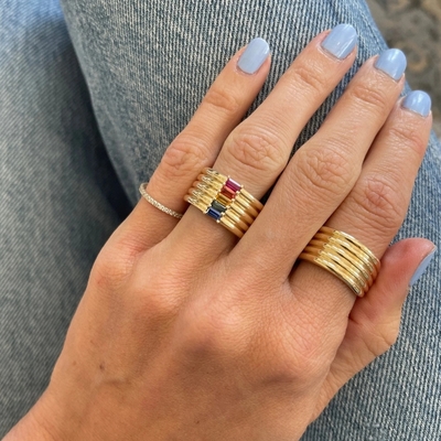 Χρυσό 18K Rainbow Baguette Cut CZ Multi Fashion 925 Στερλίνγκ Ασημένια γυναικεία δαχτυλίδια