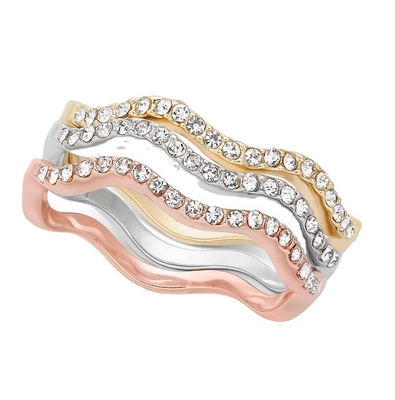 3 κομματάκια Pave Ring Set Ροδιοπεταλισμένο κύμα δαχτυλίδι Στερλίντ ασήμι