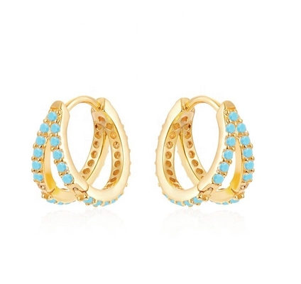 Ροδιοχρωματισμένο διπλό τυρκουάζ 925 Sterling Silver Cubic Zirconia σκουλαρίκι για γυναίκες