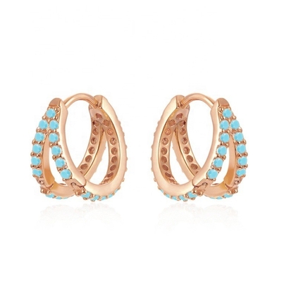 Ροδιοχρωματισμένο διπλό τυρκουάζ 925 Sterling Silver Cubic Zirconia σκουλαρίκι για γυναίκες