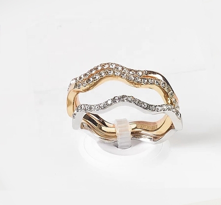 3 κομματάκια Pave Ring Set Ροδιοπεταλισμένο κύμα δαχτυλίδι Στερλίντ ασήμι